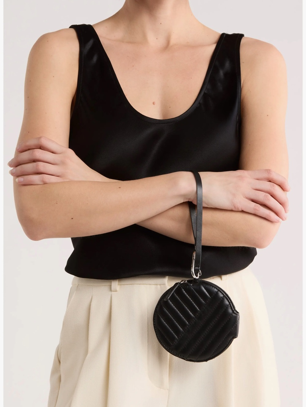 Mundi Black Quilted Round Wristlet BNWT
